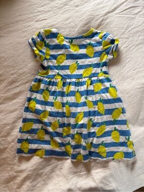 Mini Boden Blue & Yellow Lemon Stripe Cotton Dress